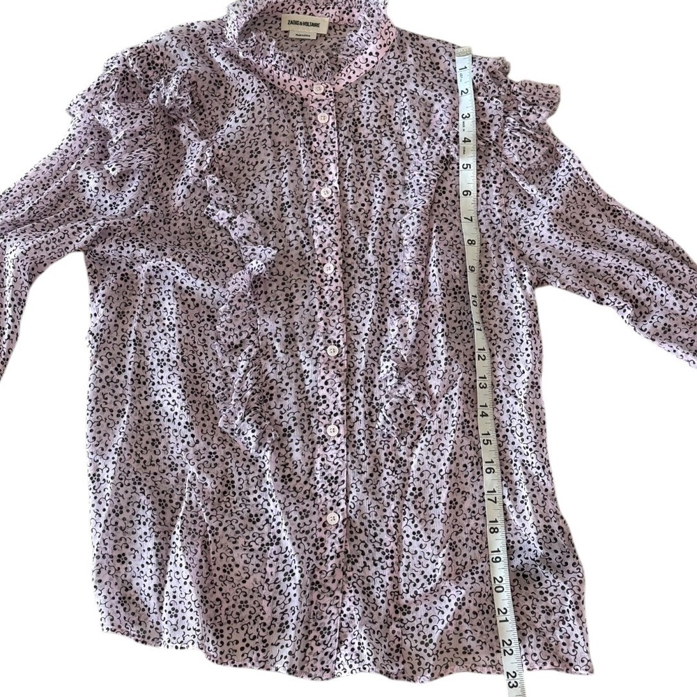 Zadig & Voltaire Tweet Goa Lilac Floral Ruffle Blouse Bell Sleeve WGCS0501F S - Picture 5 of 8